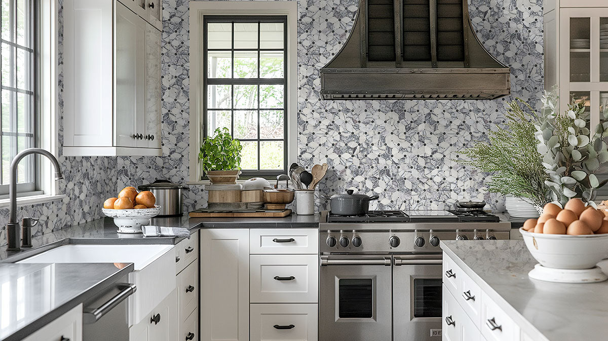 MSI Cecily Lilac Polished Marble mosaic (SMOT-CECLIL-POL10MM) – MSI room scene