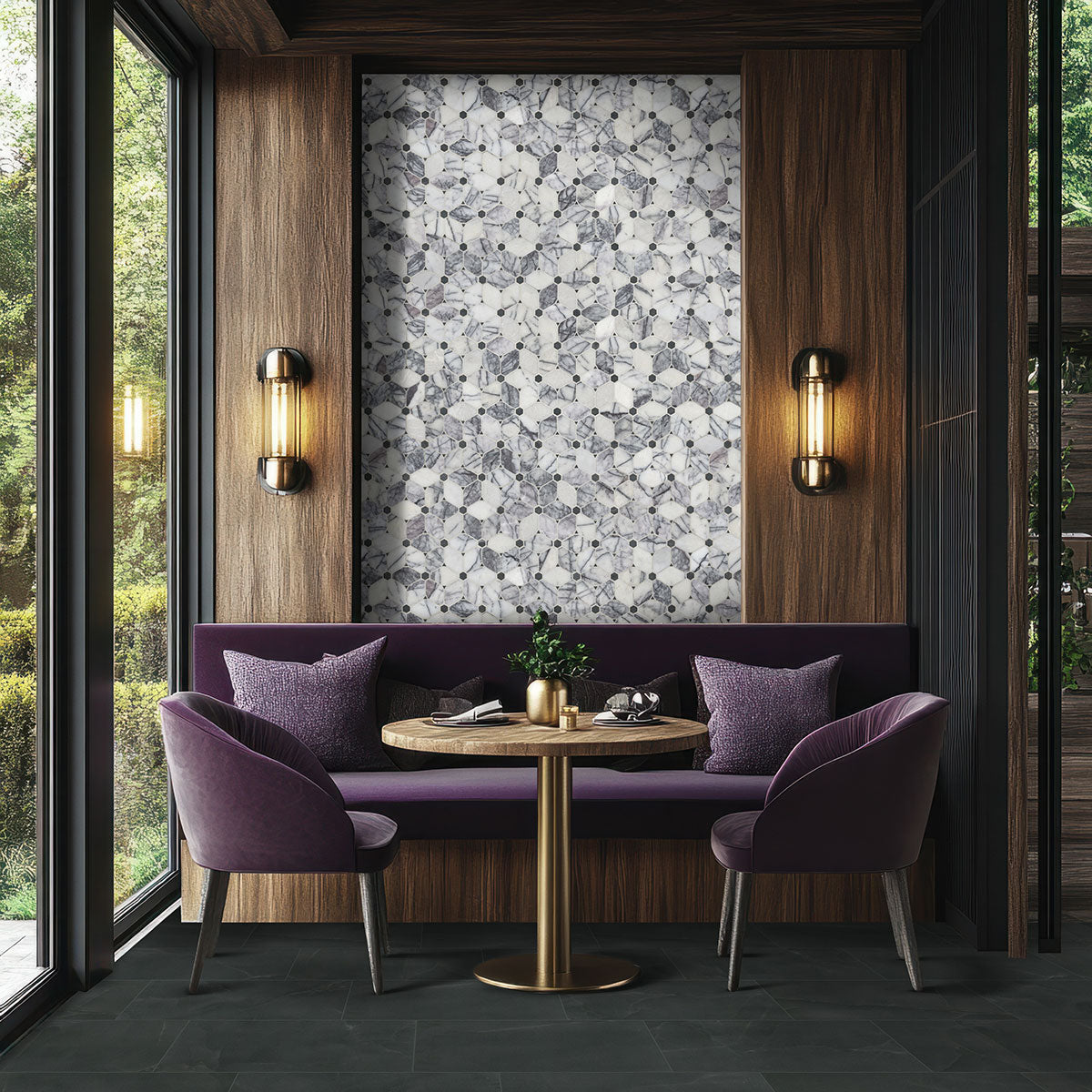 MSI Cecily Lilac Polished Marble mosaic (SMOT-CECLIL-POL10MM) – MSI room scene (living room)