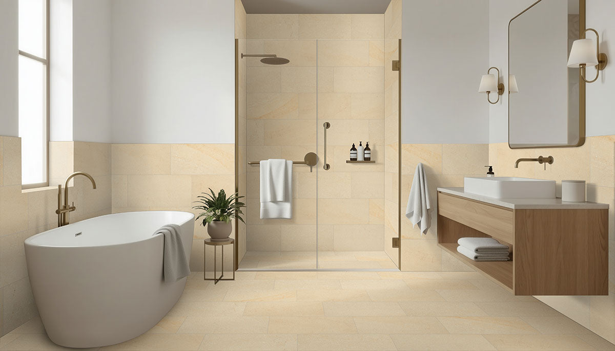 MSI Chateau Luna Blanc 12 x 24 Lappato Porcelain tile (NCHALUNBLA1224L-3D) – MSI room scene (bathroom)