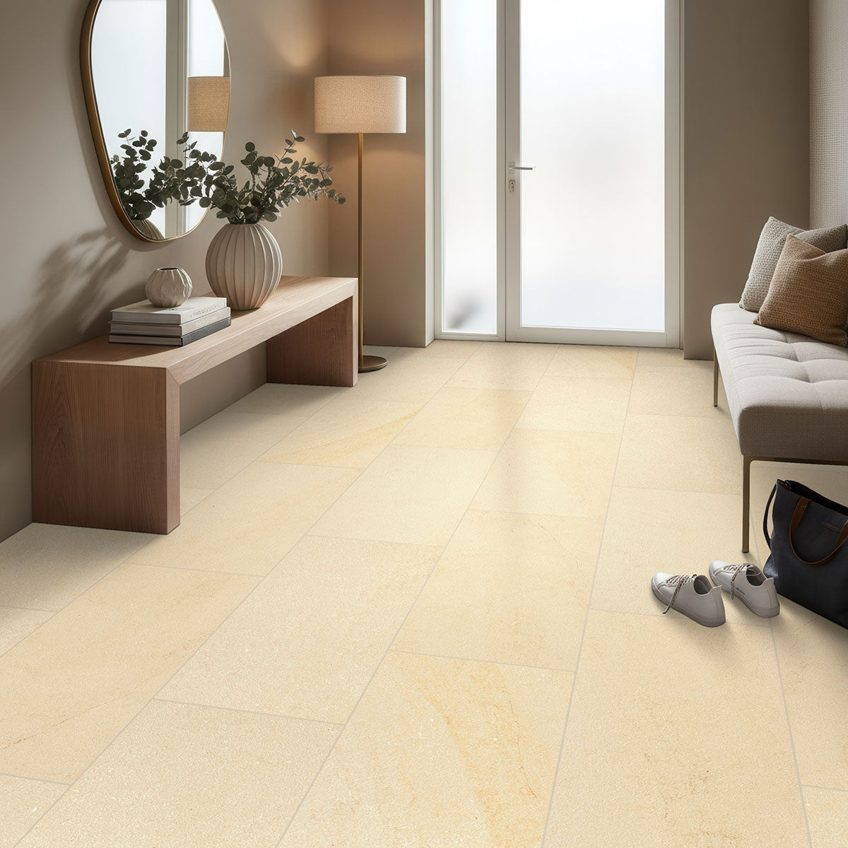 MSI Chateau Luna Blanc 12 x 24 Lappato Porcelain tile (NCHALUNBLA1224L-3D) – MSI room scene (entryway)