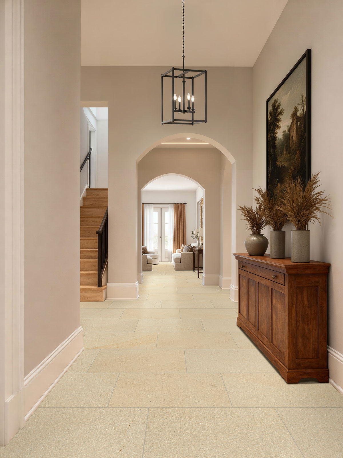 MSI Chateau Luna Blanc 2 x 2 Lappato Porcelain mosaic (NCHALUNBLA2X2L-3D) – MSI room scene (entryway)