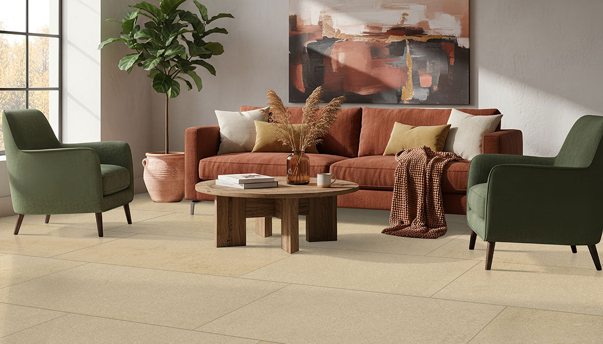 MSI Chateau Luna Sable 12 x 24 Lappato Porcelain tile (NCHALUNSAB1224L-3D) – MSI room scene (living room)