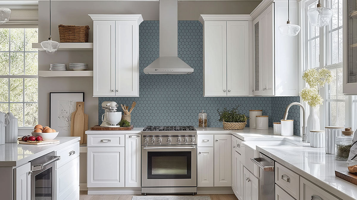 MSI Cielo Azul 1.5" Hexagon Glossy Porcelain mosaic (SMOT-PT-CIEAZU-1.5HEXG) – MSI room scene