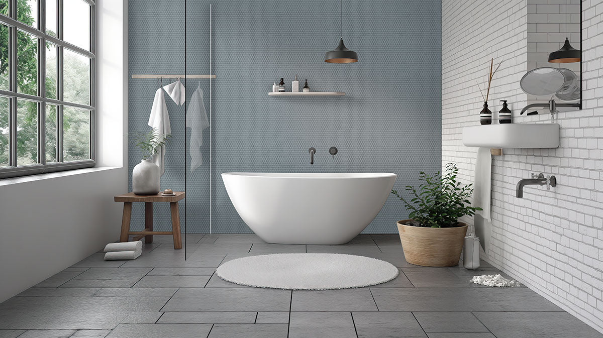 MSI Cielo Azul Pennyround Glossy Porcelain mosaic (SMOT-PT-PENRD-CIEAZUG) – MSI room scene
