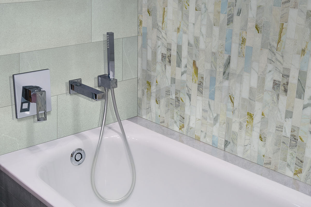 MSI Cloudland 2 x 6 Polished Marble mosaic (SMOT-CLOUDL-2X6P) – MSI room scene (bathroom)