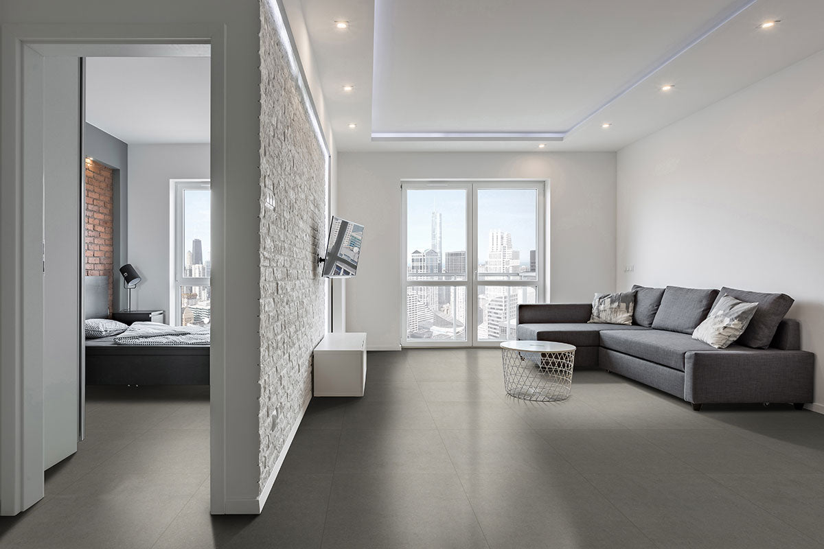 MSI Dimensions Concrete 24 x 48 Matte Porcelain tile (NDIMCON2448) – MSI room scene