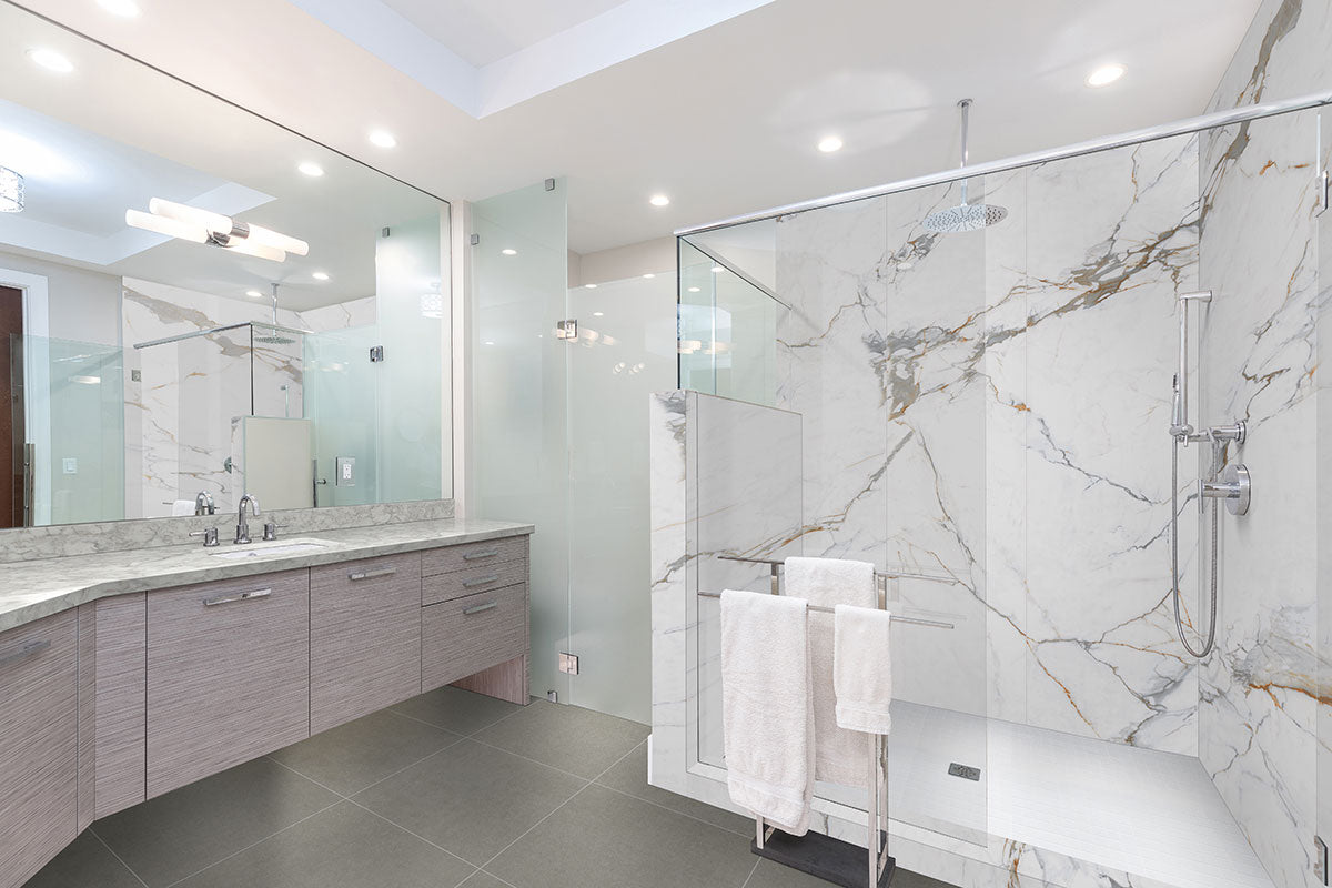 MSI Dimensions Concrete 24 x 24 Matte Porcelain tile (NDIMCON2424) – MSI room scene (bathroom)