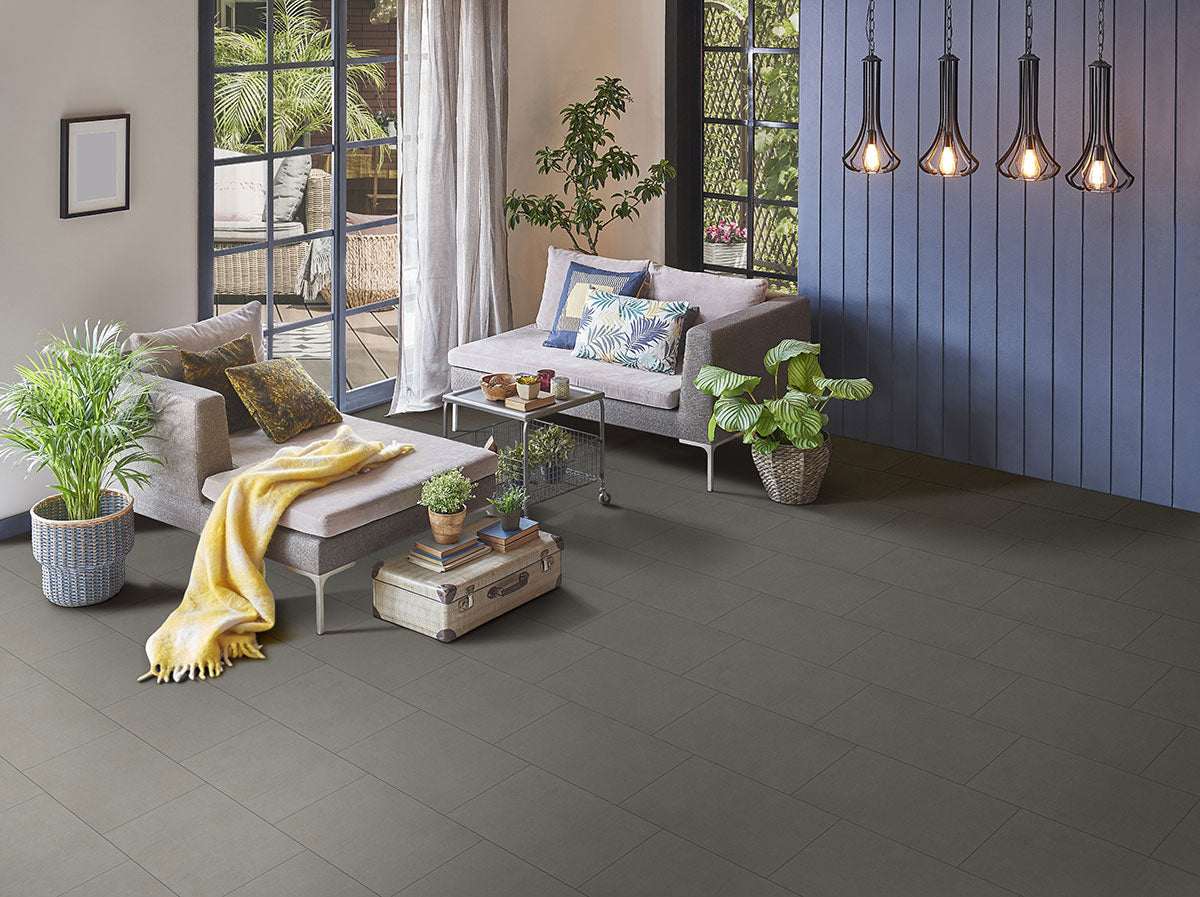 MSI Dimensions Concrete 24 x 24 Matte Porcelain tile (NDIMCON2424) – MSI room scene (living room)
