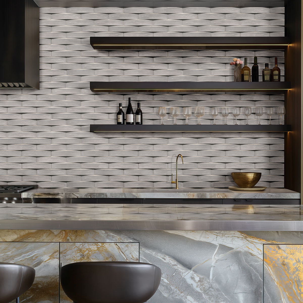 MSI Convex Ash 2 x 10 Glossy Ceramic tile (NWGCONASH2X10G-N) – MSI room scene (kitchen)