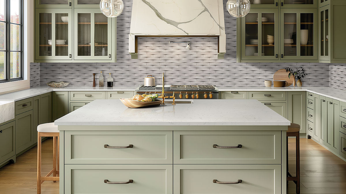 MSI Convex Ash 2 x 10 Glossy Ceramic tile (NWGCONASH2X10G-N) – MSI room scene (kitchen)