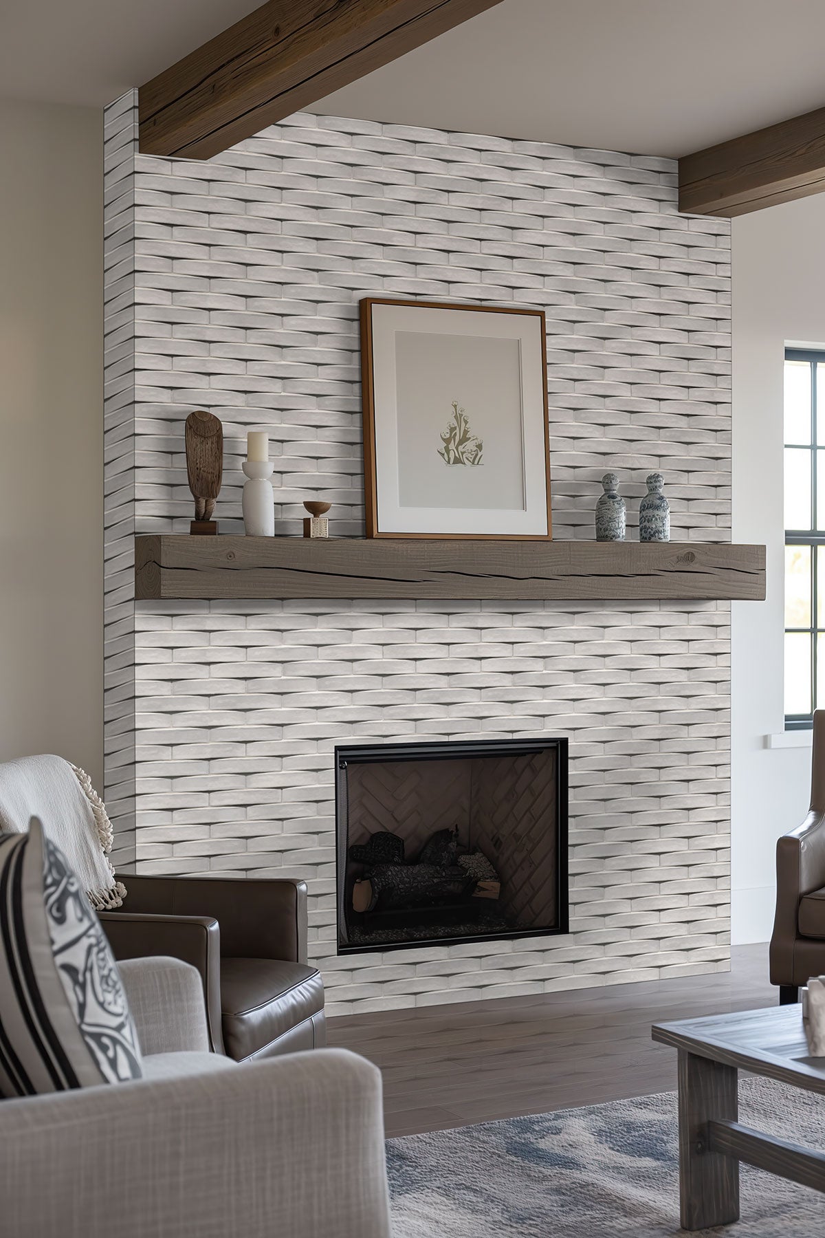 MSI Convex Ash 2 x 10 Glossy Ceramic tile (NWGCONASH2X10G-N) – MSI room scene (living room)