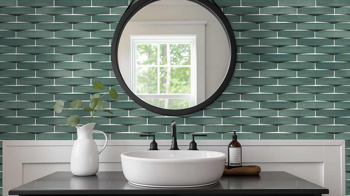 MSI Convex Olive 2 x 10 Glossy Ceramic tile (NWGCONOLI2X10G-N) – MSI room scene (bathroom)