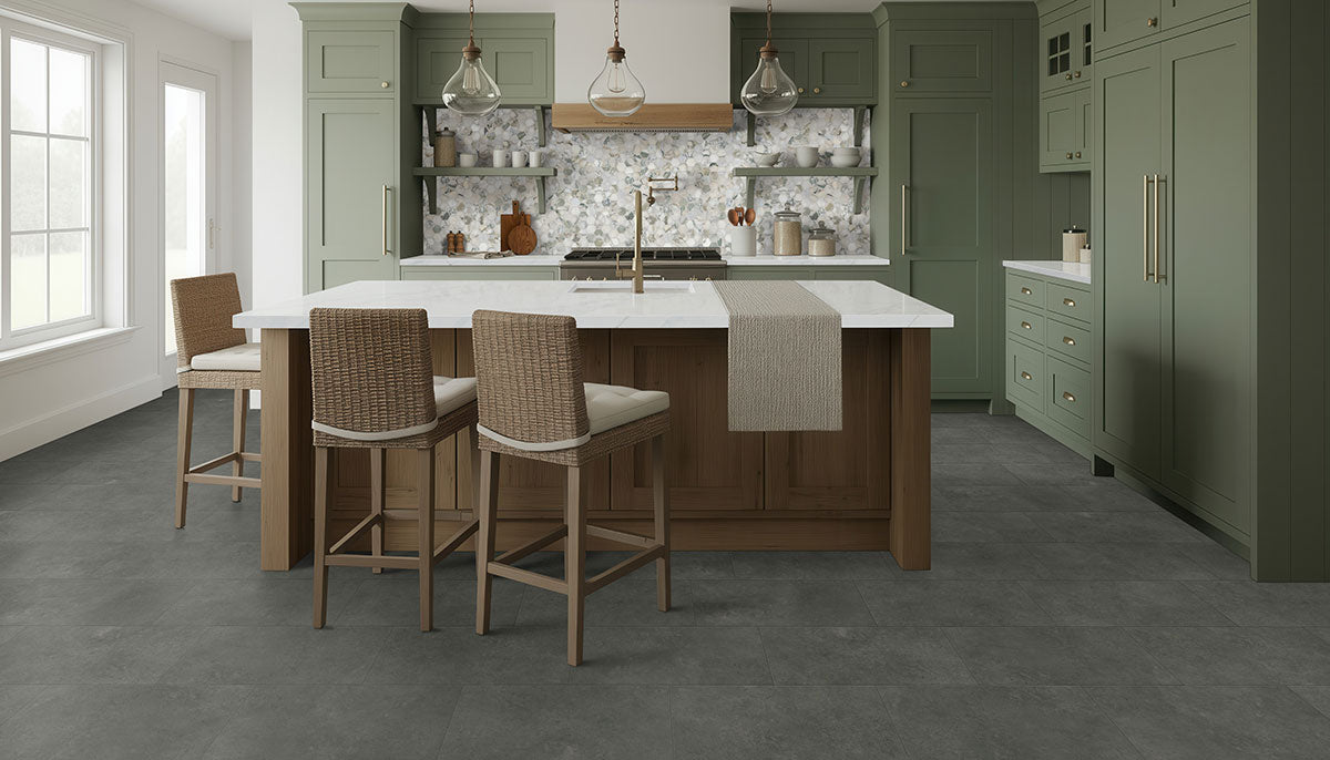 MSI Coronado 2" Hexagon Honed Marble mosaic (SMOT-COR-2HEXH) – MSI room scene (kitchen)