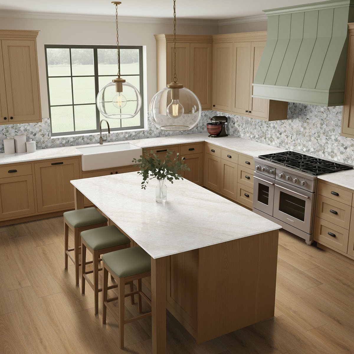 MSI Coronado 2" Hexagon Honed Marble mosaic (SMOT-COR-2HEXH) – MSI room scene (kitchen)