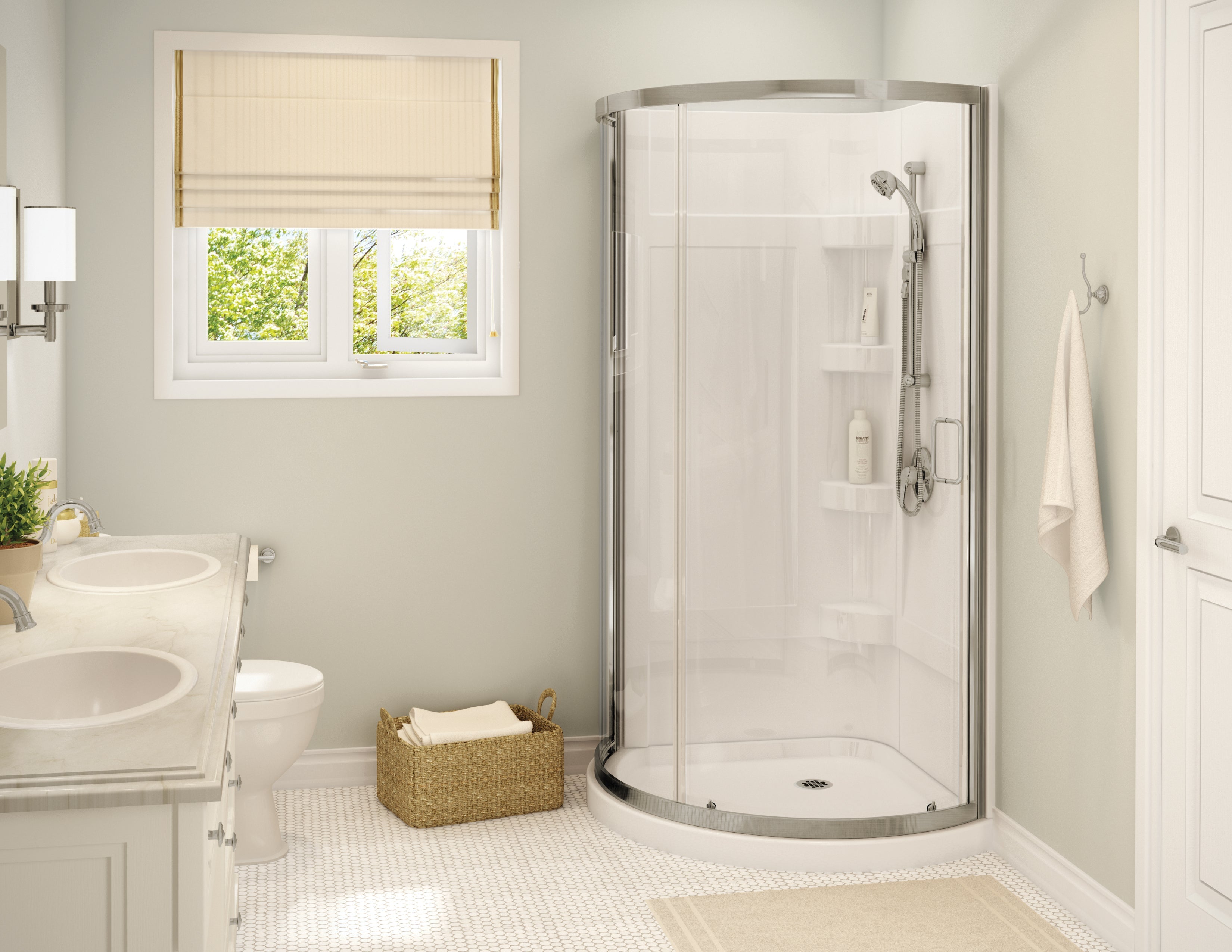 Maax Cyrene 34 x 34 Acrylic Center Drain Shower Kit in White with Clear glass in Brushed Nickel 300001-000-001-106 - Plumbing Market