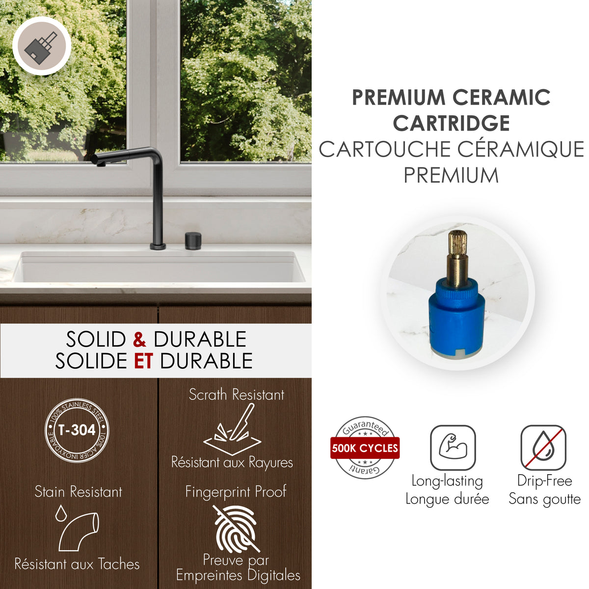 Stylish Fano Single Handle Lift-Up Kitchen Faucet Matte Black K-152N