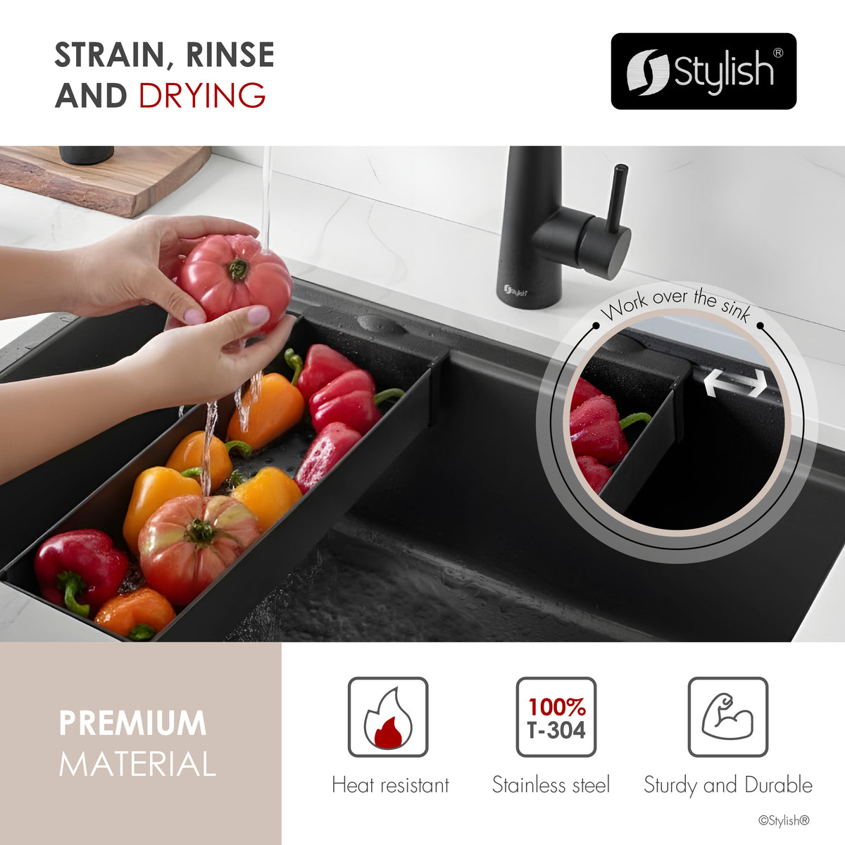 Stylish Graphite Black Workstation Colander A-07