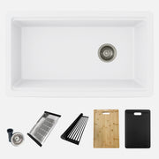 Stylish Canmore 32" Dual Mount Workstation Single Bowl White Composite Granite Kitchen Sink with Built in Accessories S-832WHK