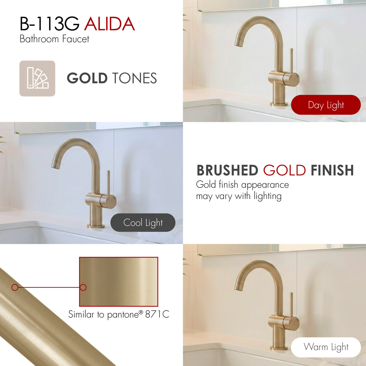 Stylish Alida Bathroom Faucet Single Handle Brushed Gold B-113G