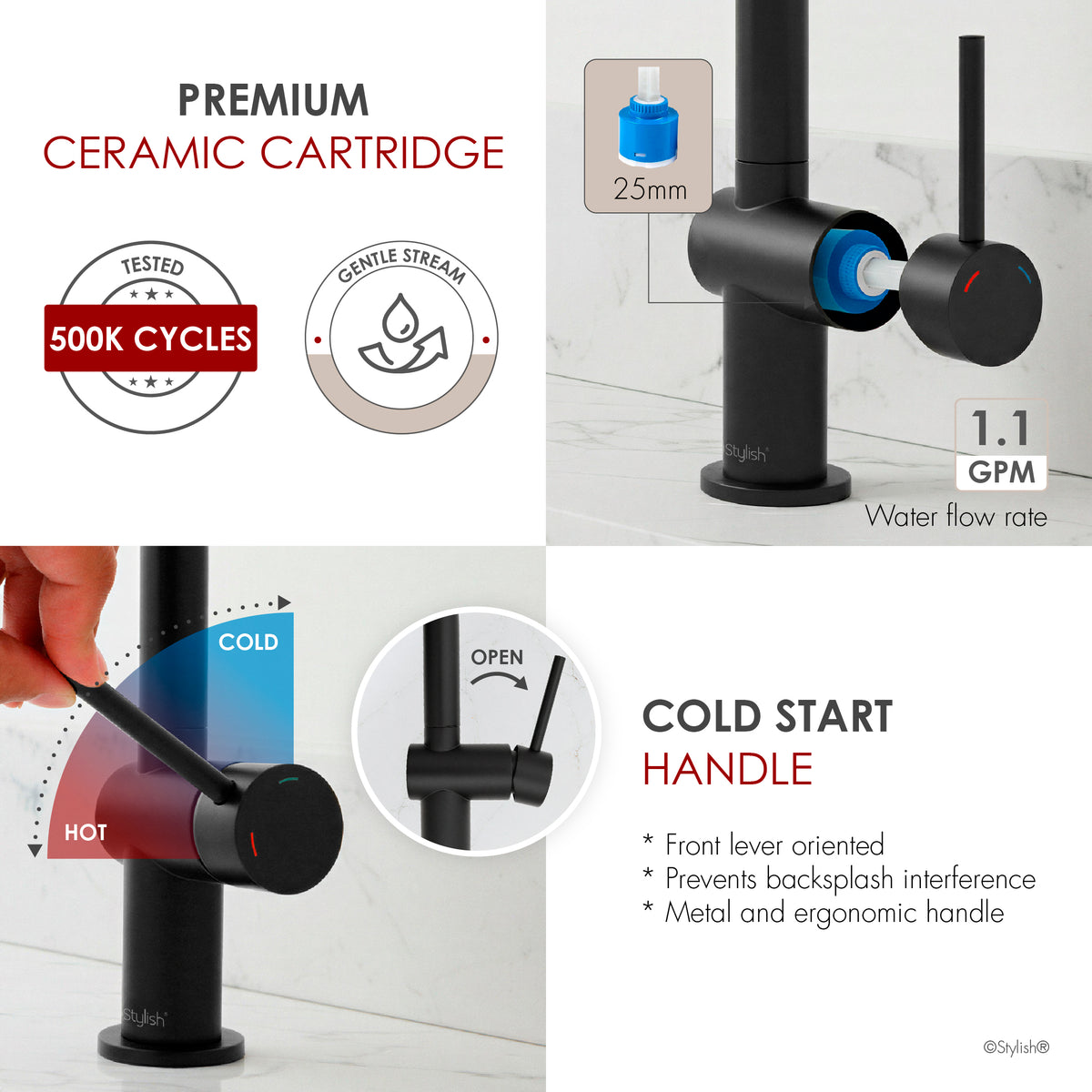 Stylish Alida Bathroom Faucet Single Handle Matte Black B-113N