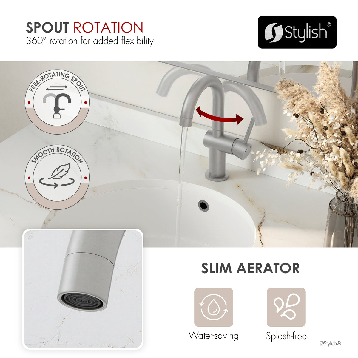 Stylish Alida Bathroom Faucet Single Handle Stainless Steel B-113S