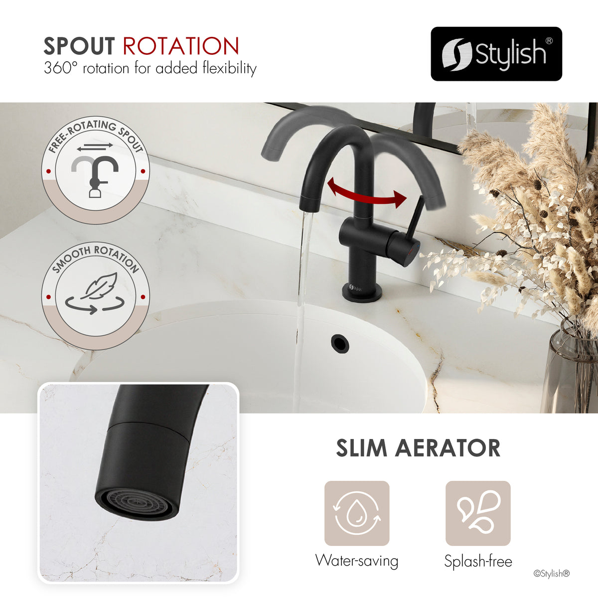 Stylish Alida Bathroom Faucet Single Handle Matte Black B-113N