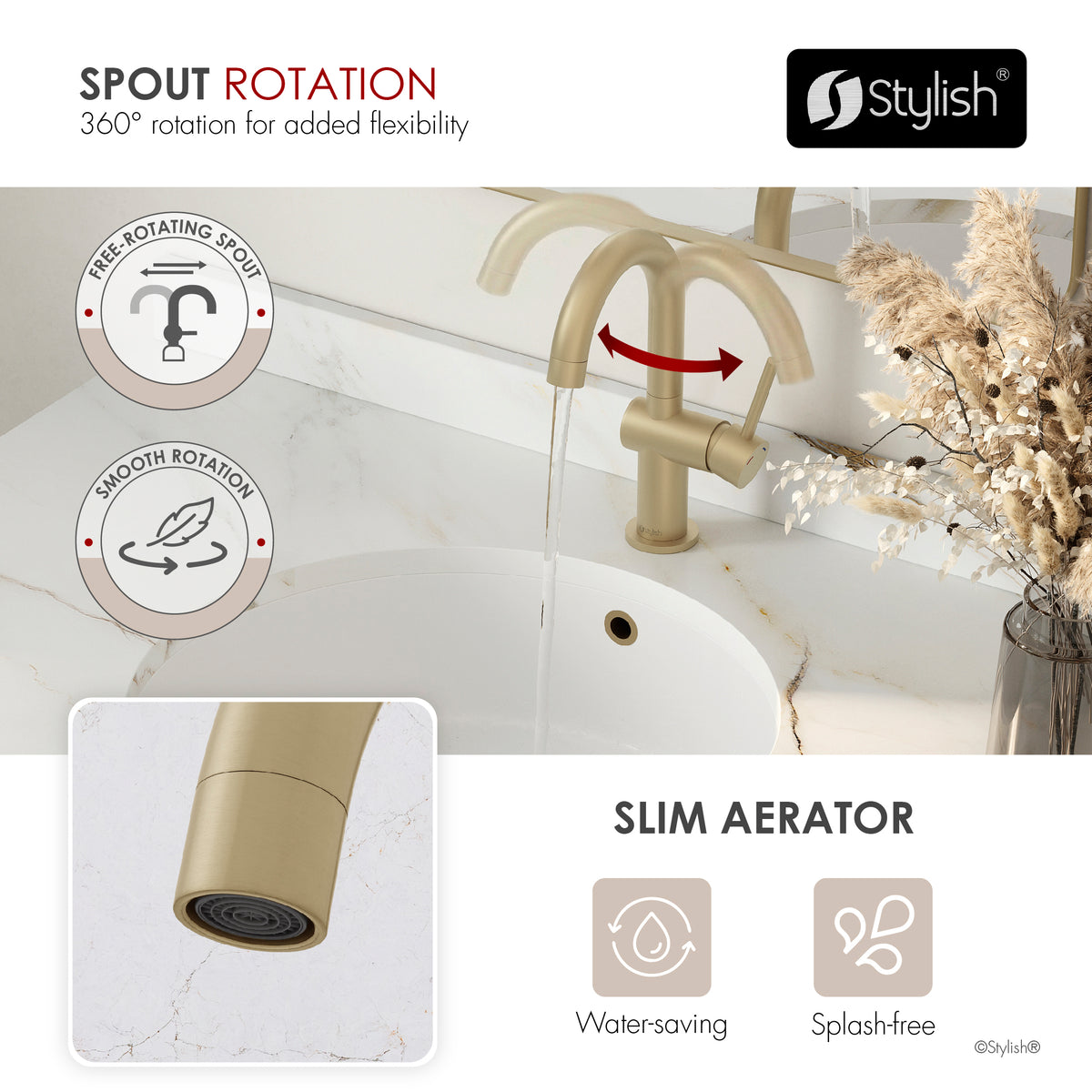 Stylish Alida Bathroom Faucet Single Handle Brushed Gold B-113G