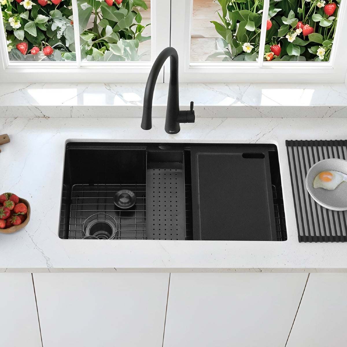 Stylish Graphite Black Workstation Colander A-07