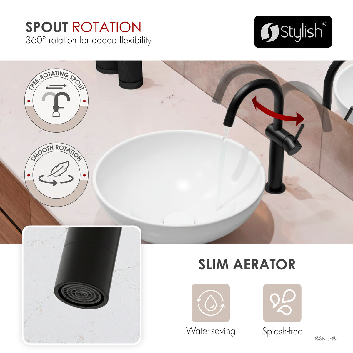 Stylish Cielo Bathroom Faucet Single Handle Matte Black B-124N