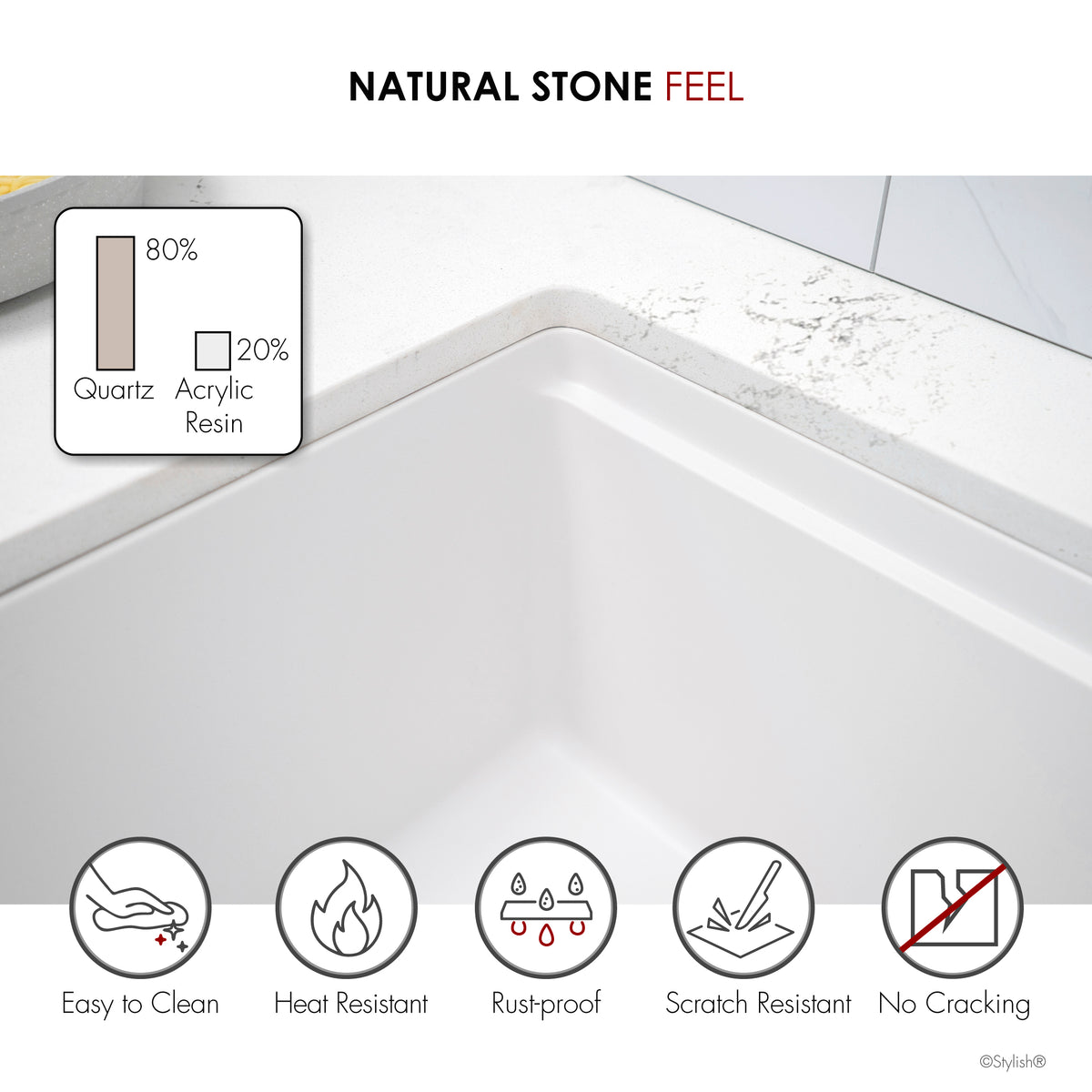 Stylish Canmore 32" Dual Mount Workstation Single Bowl White Composite Granite Kitchen Sink with Built in Accessories S-832WHK