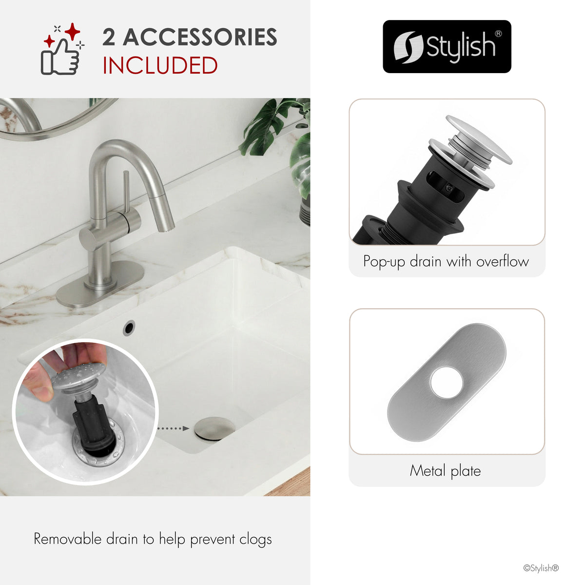 Stylish Aleen Bathroom Faucet Single Handle Stainless Steel B-114S