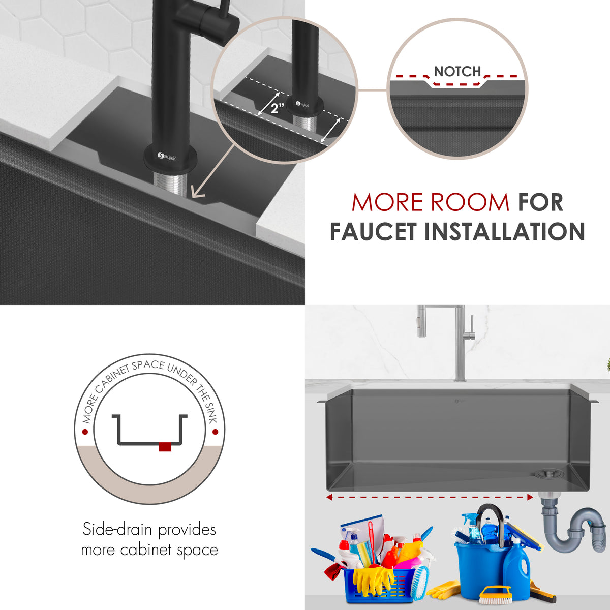 Stylish Onyxo 33" Workstation Single Bowl Undermount 16 Gauge Dura-Tek Kitchen Sink with Black Accessories Included S-733WNK