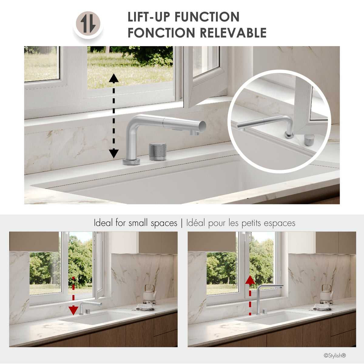 Stylish Fano Single Handle Lift-Up Kitchen Faucet Stainless Steel K-152S