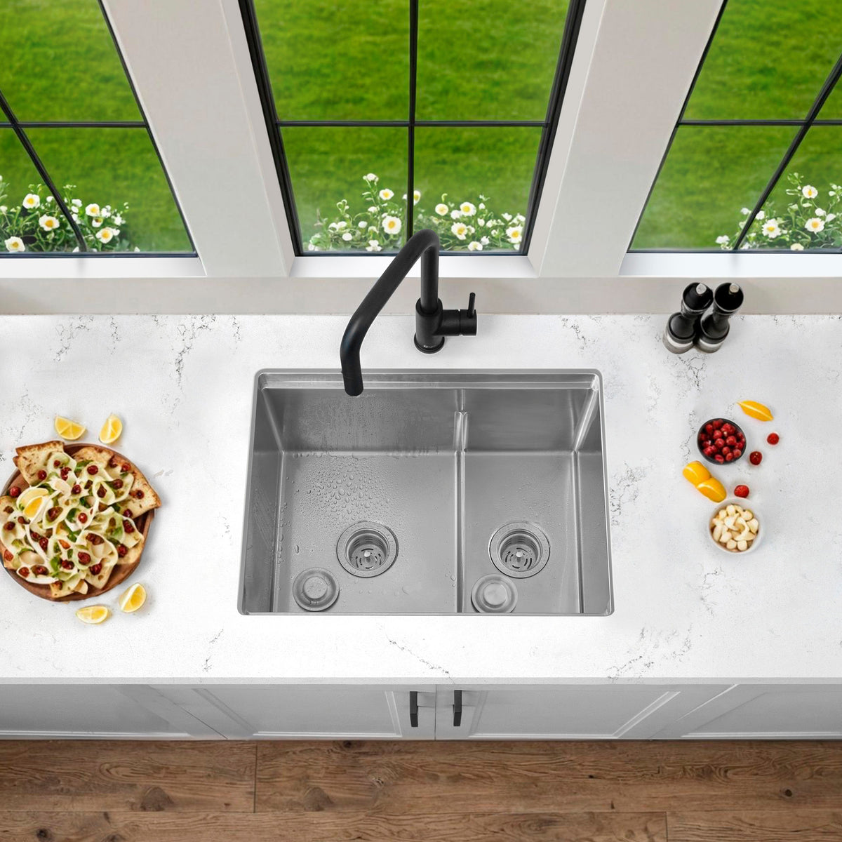 Stylish Versa 25" Workstation 60/40 Double Bowl Undermount 16 Gauge Stainless Steel Kitchen Sink with Accessories Included S-625W