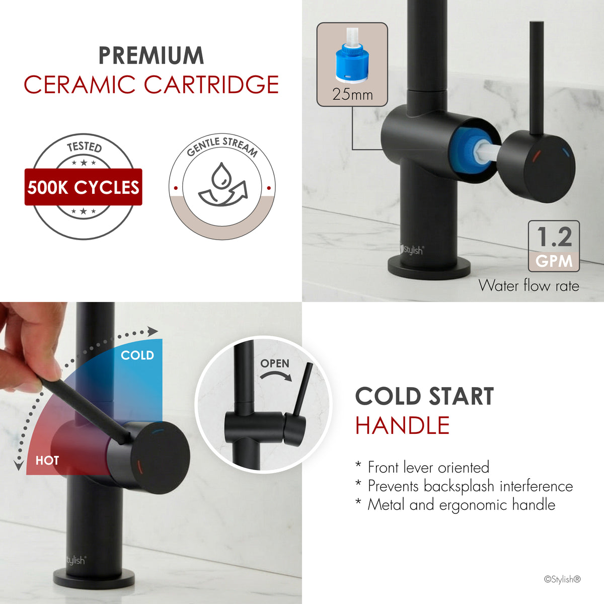 Stylish Aleen Bathroom Faucet Single Handle Matte Black B-114N
