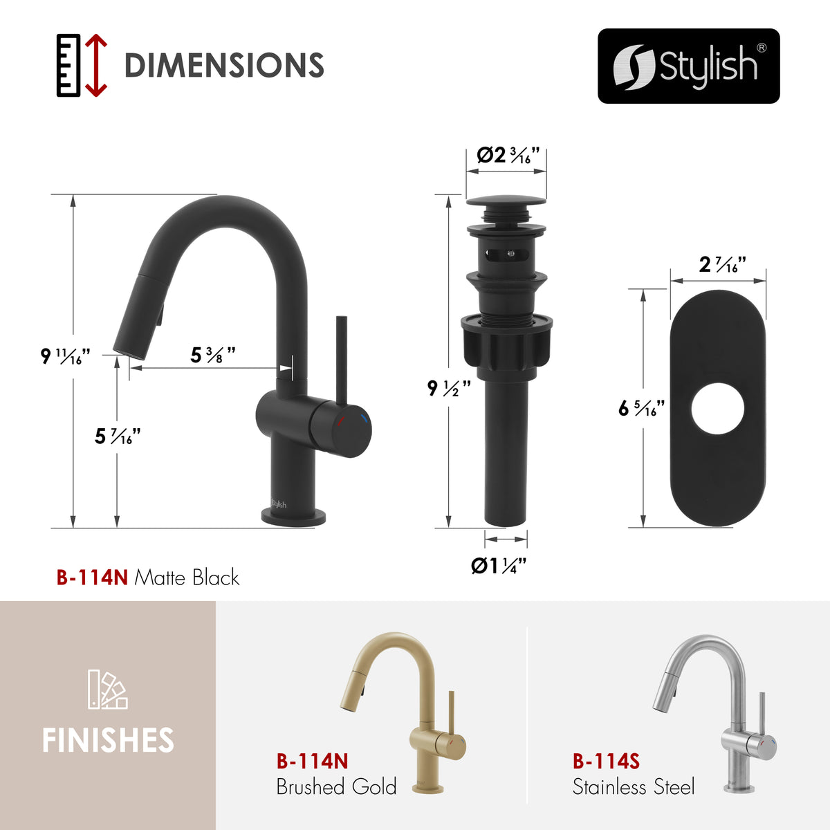 Stylish Aleen Bathroom Faucet Single Handle Matte Black B-114N