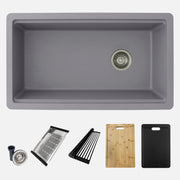 Stylish Canmore 32" Dual Mount Workstation Single Bowl Gray Composite Granite Kitchen Sink with Built in Accessories S-832WLK