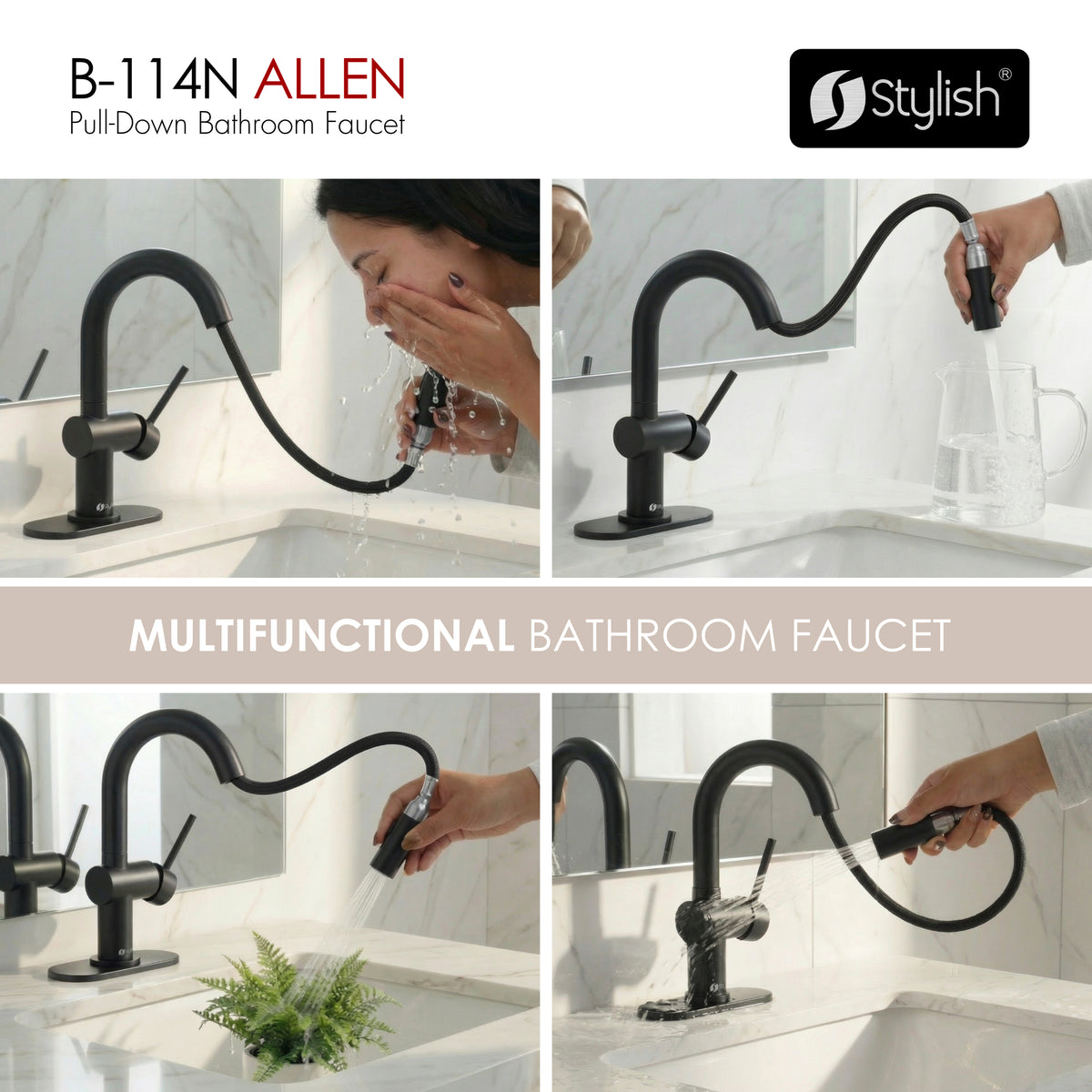Stylish Aleen Bathroom Faucet Single Handle Matte Black B-114N