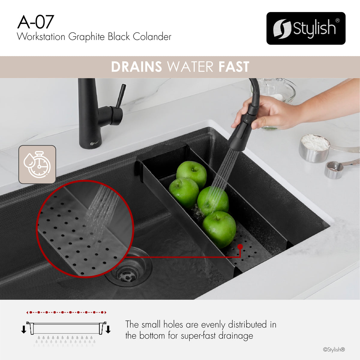 Stylish Graphite Black Workstation Colander A-07