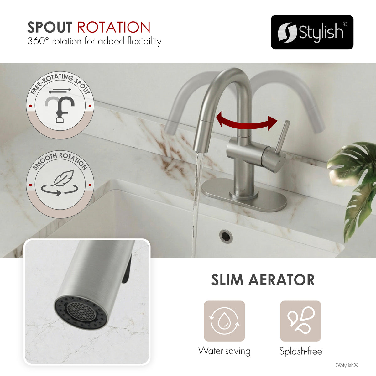Stylish Aleen Bathroom Faucet Single Handle Stainless Steel B-114S