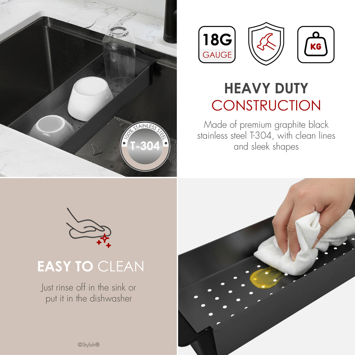 Stylish Graphite Black Workstation Colander A-07