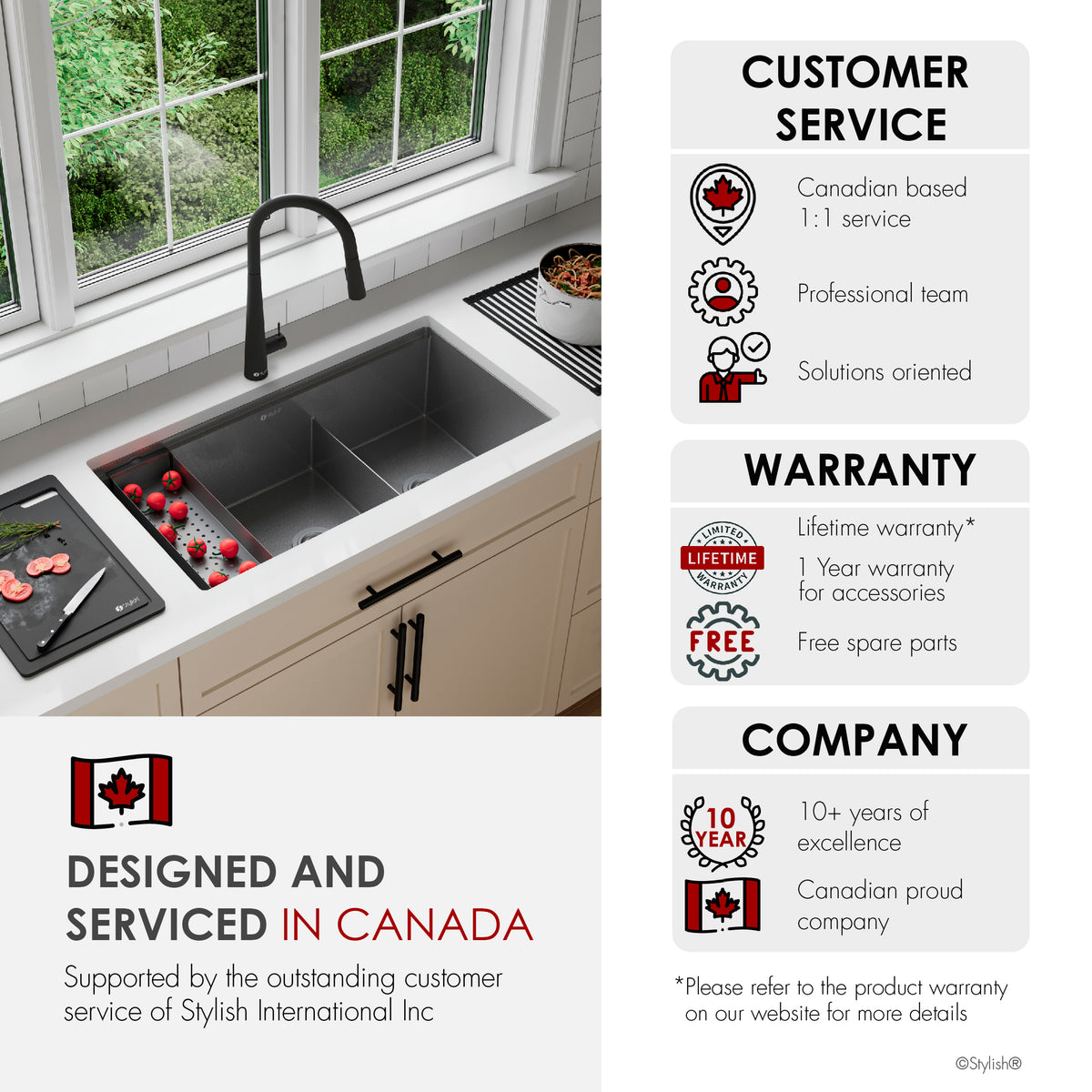Stylish Onyxo 36" Workstation 60/40 Double Bowl Undermount 16 Gauge Dura-Tek Kitchen Sink with Black Accessories Included S-736WNK