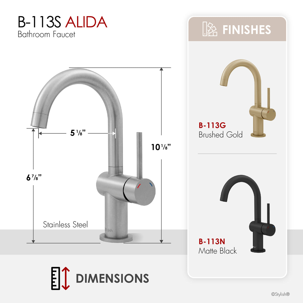 Stylish Alida Bathroom Faucet Single Handle Stainless Steel B-113S