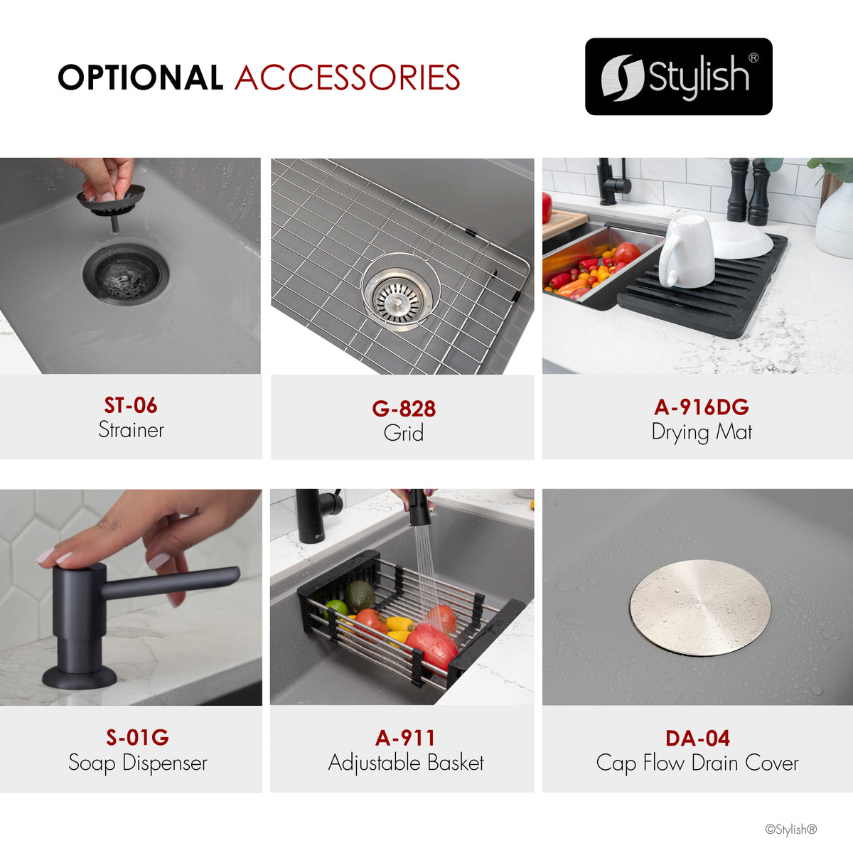 Stylish Canmore 32" Dual Mount Workstation Single Bowl Gray Composite Granite Kitchen Sink with Built in Accessories S-832WLK
