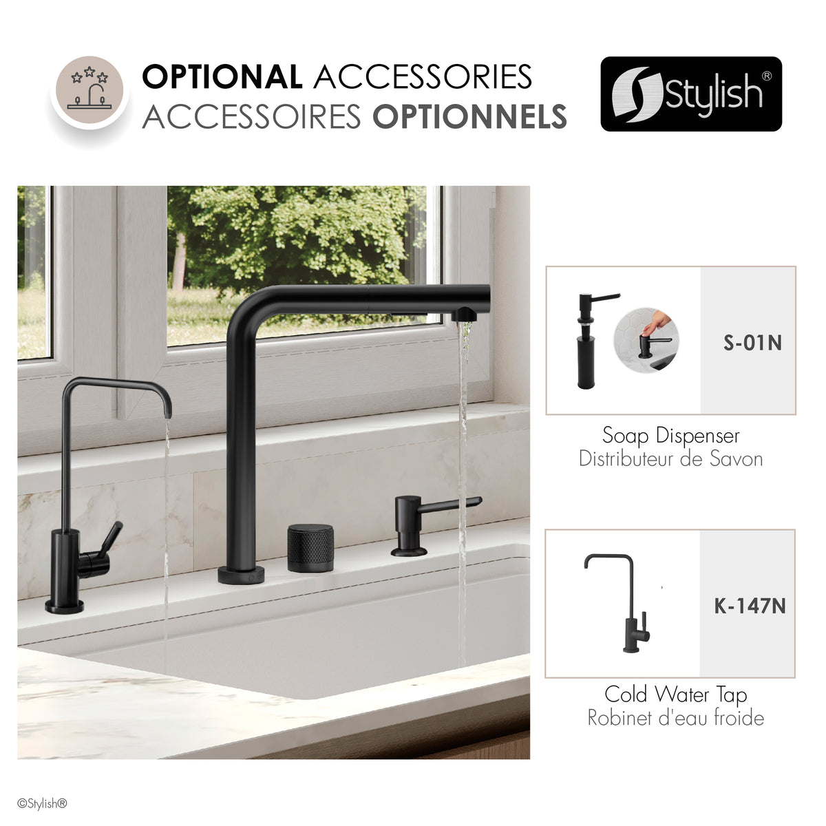 Stylish Fano Single Handle Lift-Up Kitchen Faucet Matte Black K-152N