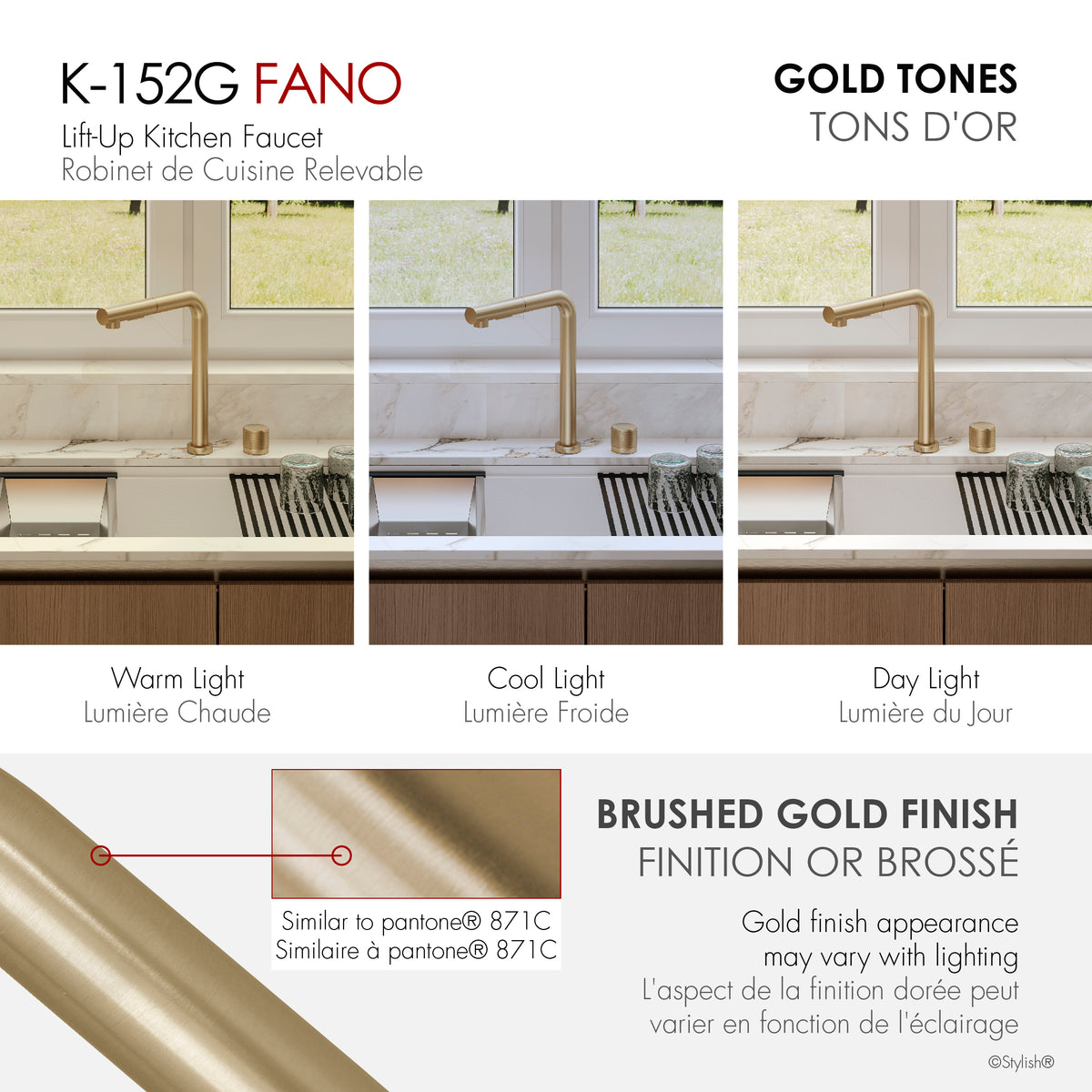 Stylish Fano Single Handle Lift-Up Kitchen Faucet Brushed Gold K-152G