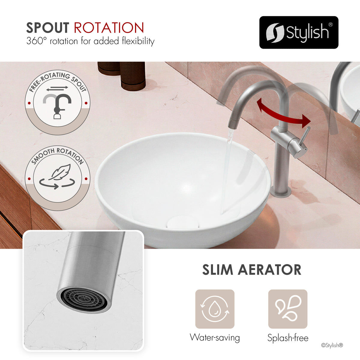 Stylish Cielo Bathroom Faucet Single Handle Stainless Steel B-124S