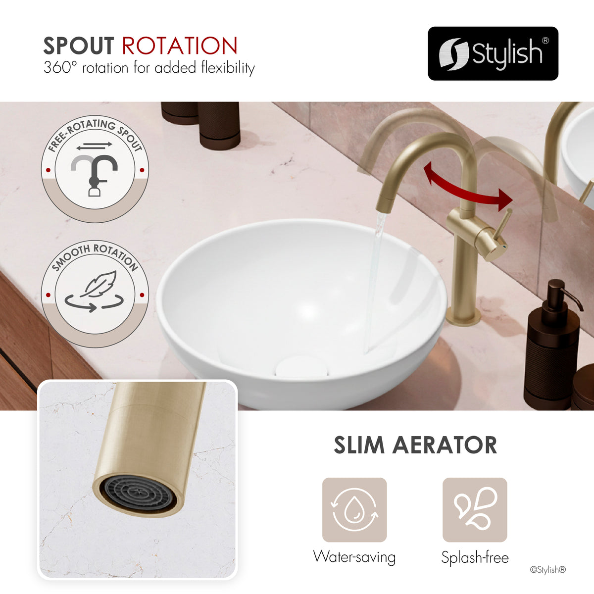 Stylish Cielo Bathroom Faucet Single Handle Brushed Gold B-124G