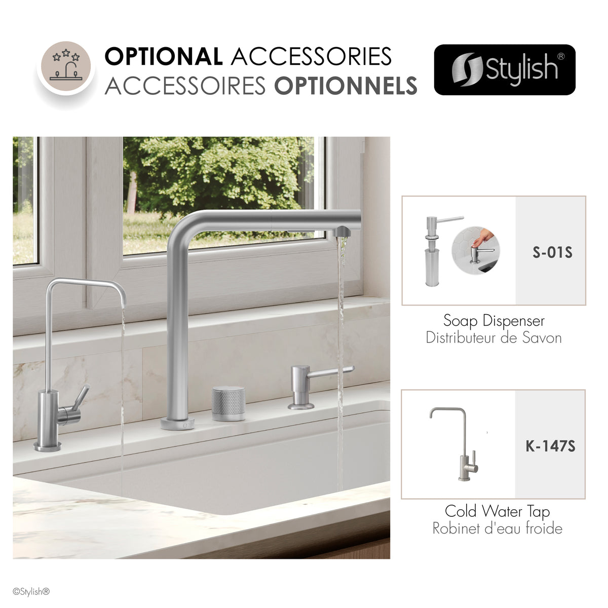 Stylish Fano Single Handle Lift-Up Kitchen Faucet Stainless Steel K-152S