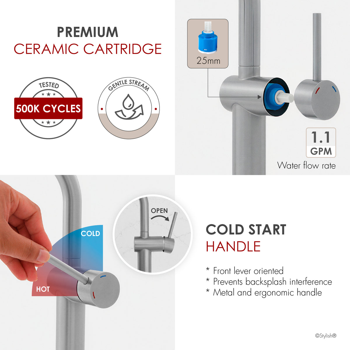 Stylish Cielo Bathroom Faucet Single Handle Stainless Steel B-124S
